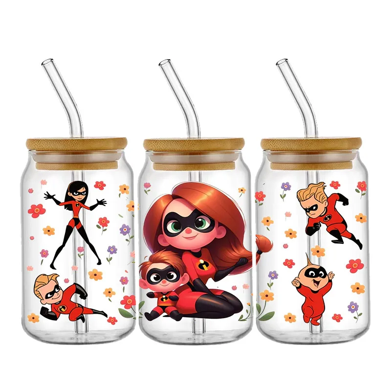 3D Disney The Incredibles UV DTF Cup Wrap Stickers 16oz Bottle Wrap Tumbler Stickers Decal Glass Can Self-adhesive Waterproof