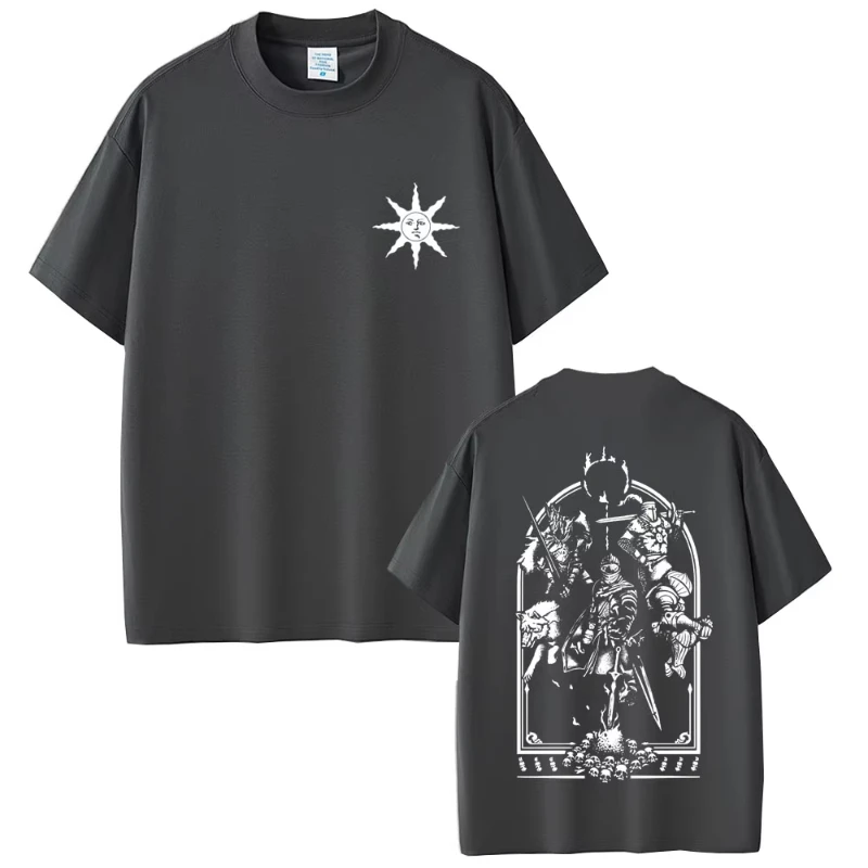 Game Dark Souls Praise The Sun Graphic T-shirt Men Women Vintage Gothic Rock T-shirts Men's Casual Cotton Short Sleeve T Shirts