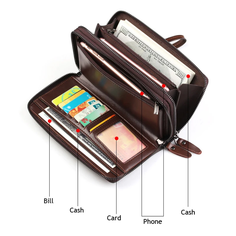 Clutch Bag for Man Leather Zipper Wallet Passcard Fashion Purse Handbag Square Card Holder Phone Pouch Hand Male Porter Bag