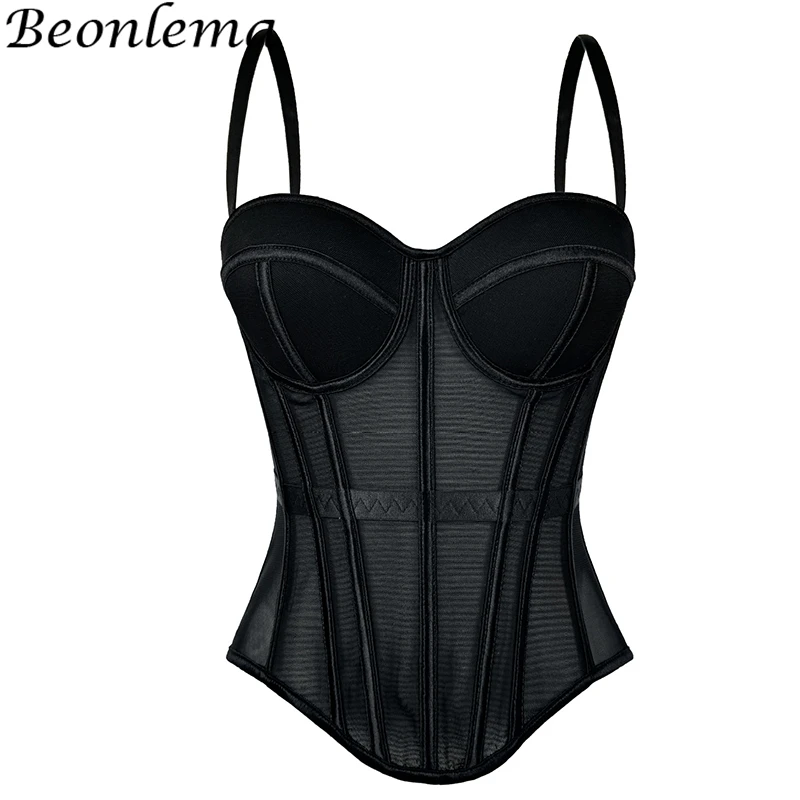 

Beonlema Transparent Mesh Sexy Waisted Lady Corset Ladies Waist Slimming Evening Wear Crops Lady Club Party Body Shaper Top