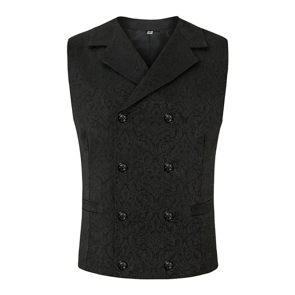 Men\'s Business Double Breasted Suit Vest 3D Floral Printed Waistcoat Slim Fit Formal Gothic Steampunk Victorian Cosplay Vests