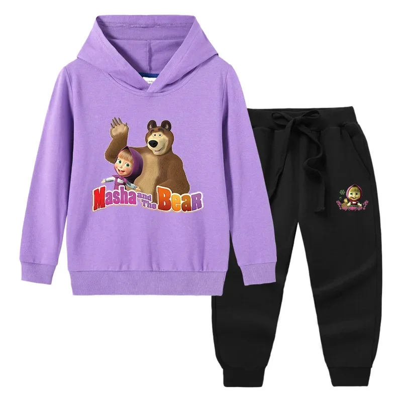 أطقم سراويل بغطاء للرأس للأطفال من Mashas and Bear أنيمي كوسبلاي للأولاد والبنات بلوزات قطنية للأطفال بلوفرات كاواي هدايا علوية