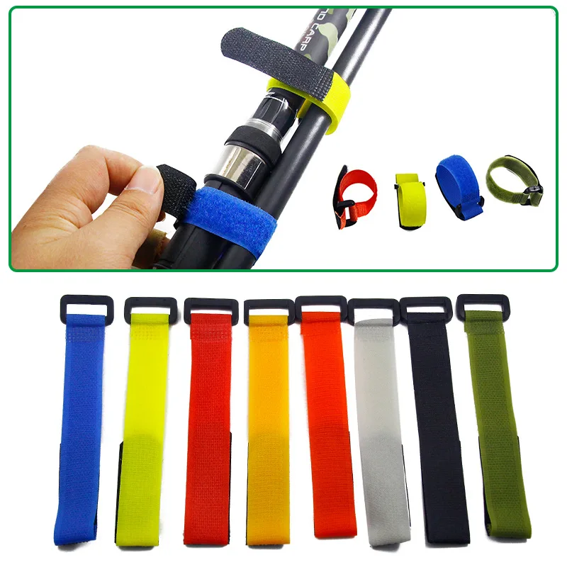 10pcs Outdoor Fish Tool Fishing Rod Tie Holder Strap Suspender Fastener Hook Loop Ties Belt Fishing Rod Strapping Wrap Band