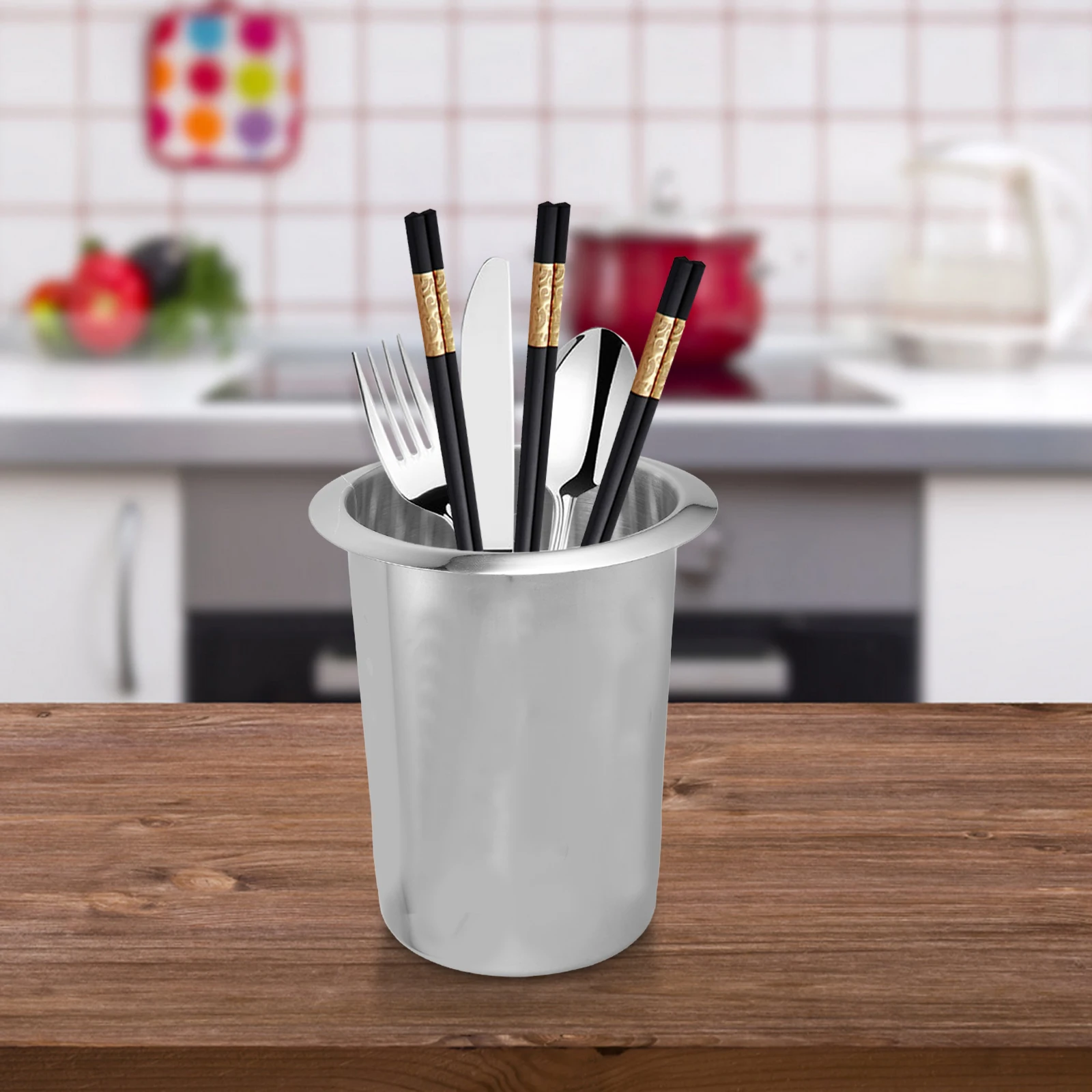 

Holder Cutlery Storage Container Kitchen Spoon with Hole Utensils Silver Holders