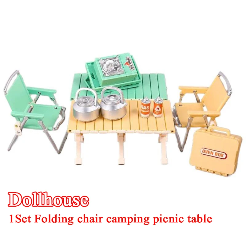 1:12 دمية مصغرة التخييم نزهة مجموعة كرسي قابل للطي مواقد الغاز نموذج ديكور لعبة بيت الدمية الملحقات #1