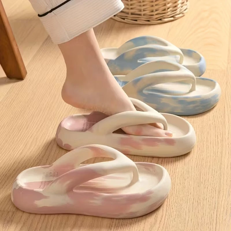 Summer Marble EVA Slippers Men Women Soft Thick Sole Flip Flops Non Skid Cloud Slides Bathroom Shower Indoor Outdoor Beach Shoes