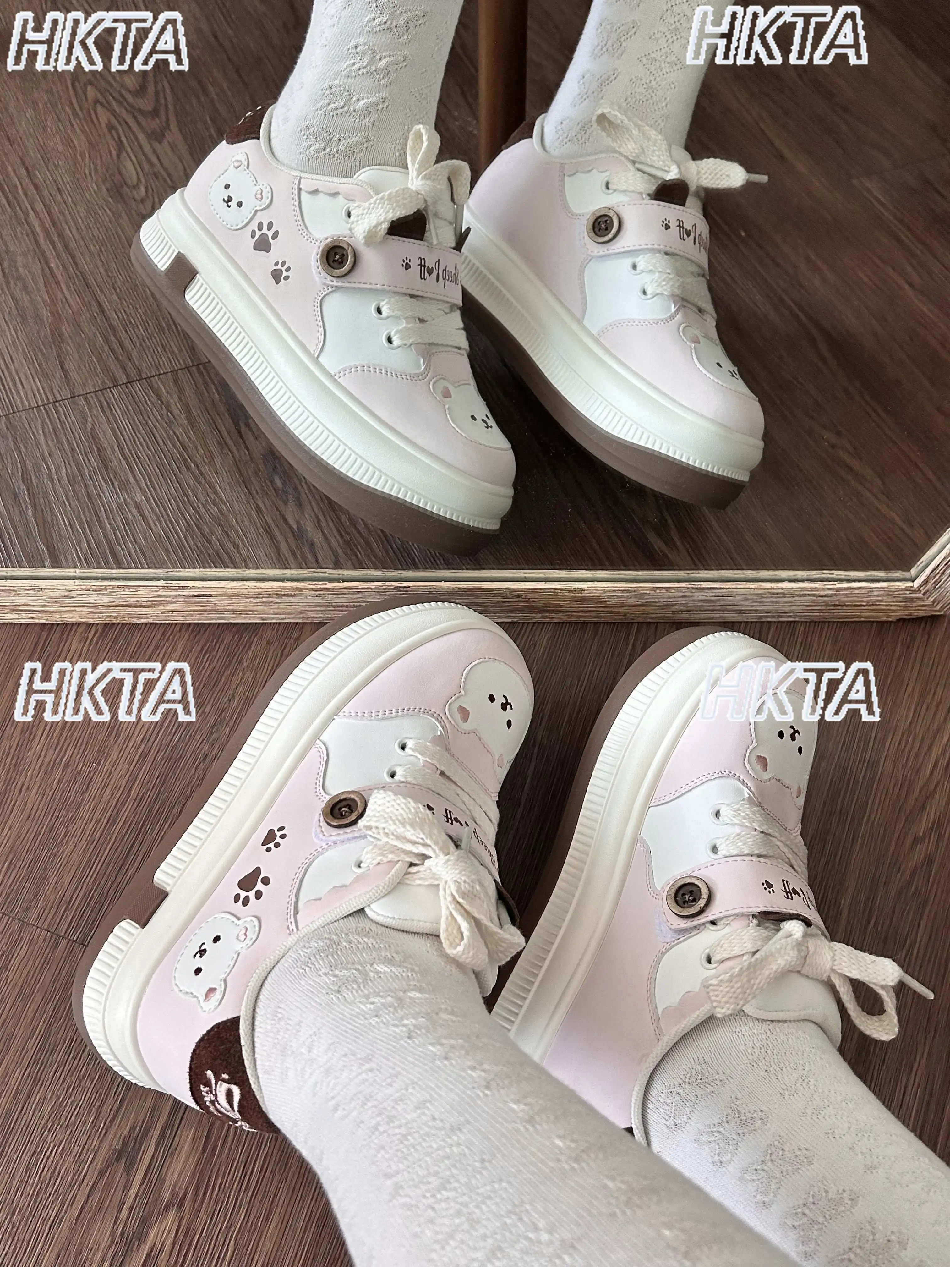 Everyday Sweet Lolita Platform Versatile Sneakers Girls Kawaii Cute Cartoon Round Head Bow Lace Up Applique Women's Casual Shoes