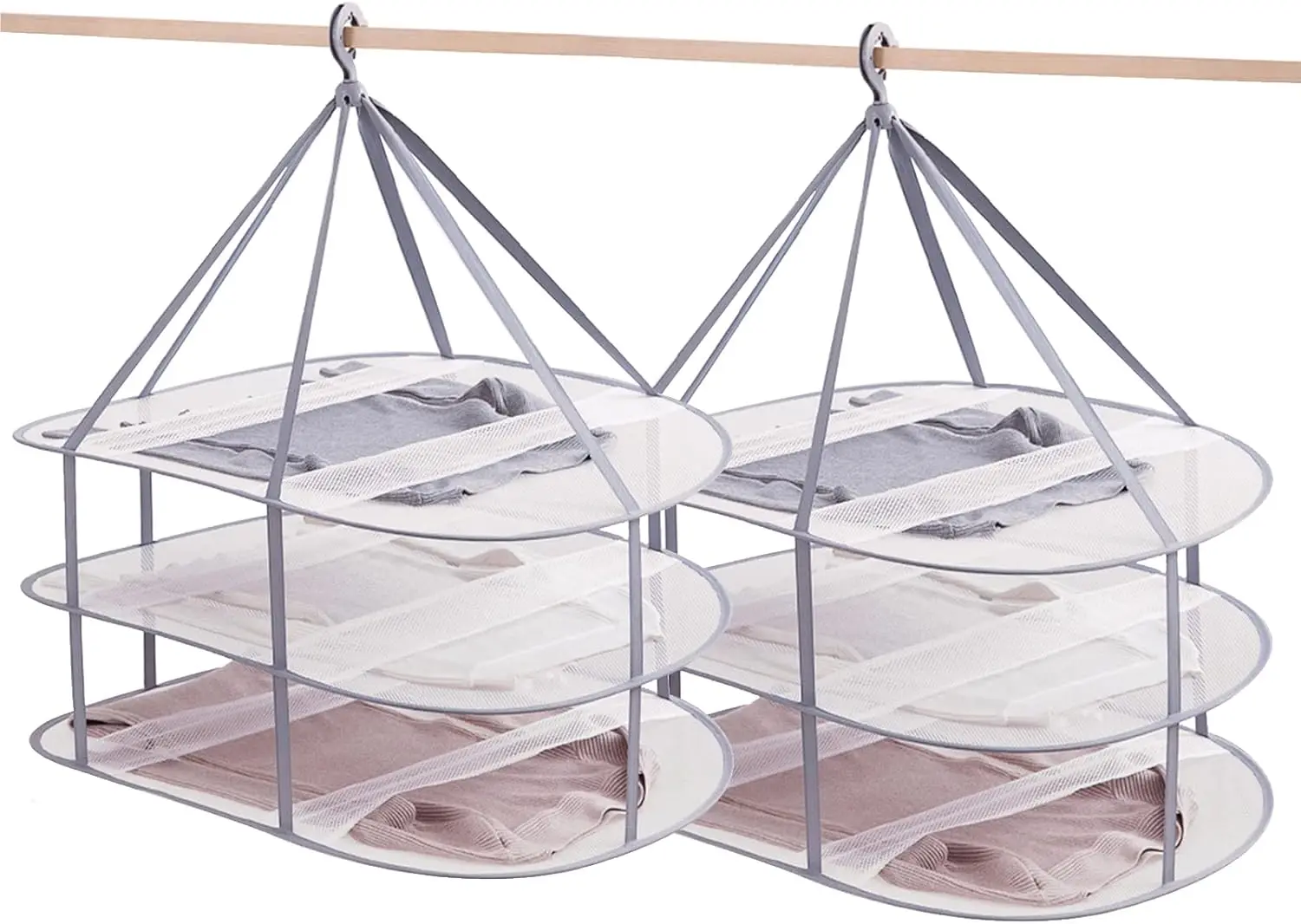 

3-Tier Folding Mesh Drying Rack, Stackable for Sweaters and Delicates, Portable Laundry Organizer (2 Pack)