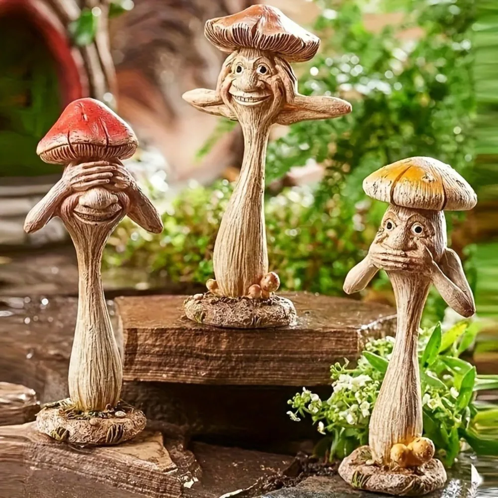 Creative Cute Small Mushroom Statue Funny Resin Crafts Mushroom Toy Ornament Unique Mushroom Sculpture Home Living Room Decor