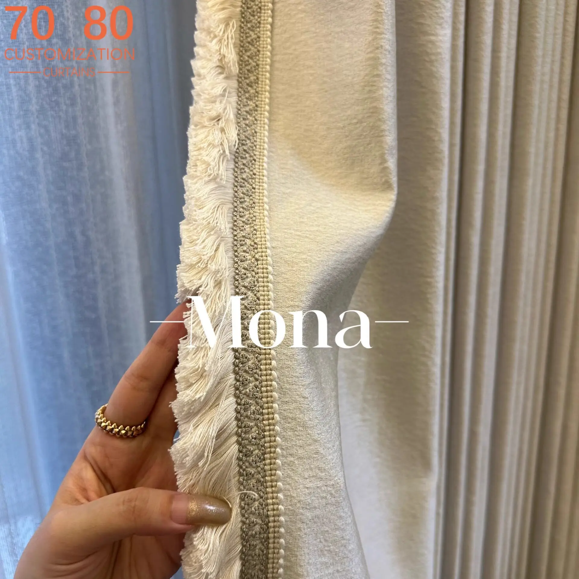 New Champagne Fringe Lace Glossy Curtains for Living Room Bedroom French Window Balcony Custom Finished Product