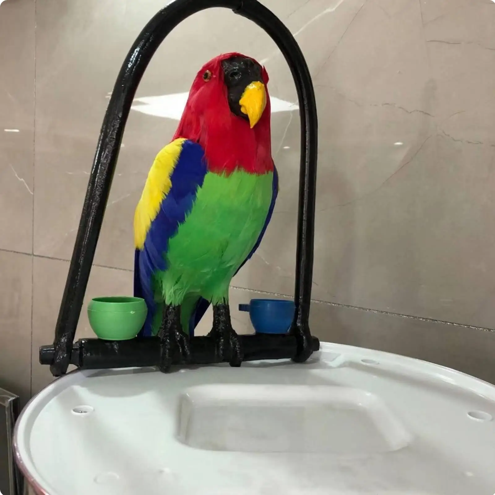 Simulation Parrot Ornament Realistic Design Artificial Parrot on Perch for Patio