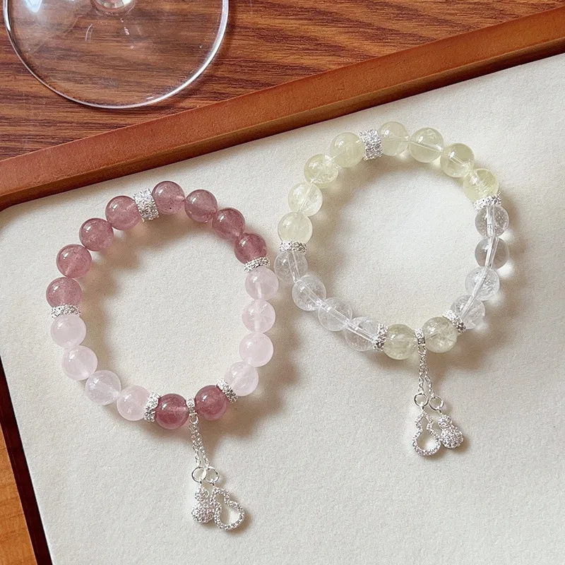 

10 мм натуральный клубничный розовый кварц для женщин микро-паве тыква кулон хрустальный браслет лучший друг ювелирные изделия ручная веревка