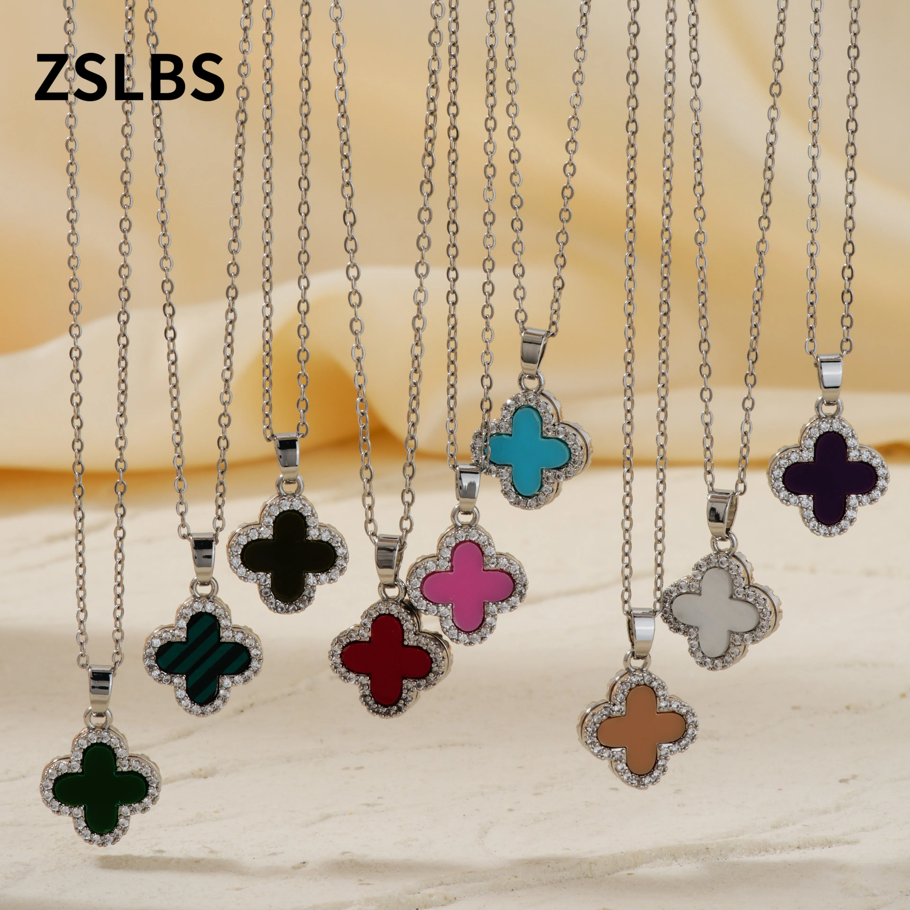 ZSLBS 1 piece light luxury simple double-sided four leaf flower shell pendant necklace, girlfriend and best friend gift