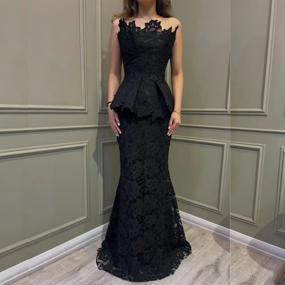 

Customized High Quality Lace Sleeveless Formal Evening Dress Mermaid Floor-length Wedding Party Dress Elegant
