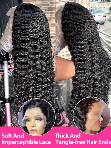 Imagen 2 del producto Peluca Frontal de onda profunda, cabello humano brasileño, pelucas rizadas transparentes, pelucas de cabello humano Frontal de encaje 13x6 Hd, pelucas de encaje 360 para mujeres