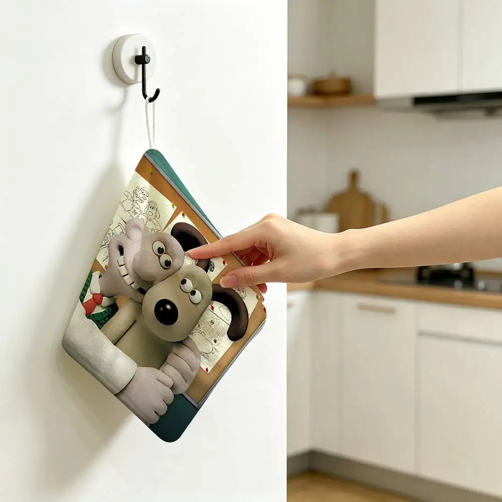 Kawaii W-Wallace And Gromit Hanging Kitchen Towel, Polyester Cotton Fabric, Absorbent Hand Wiping Towel for Home Dormitory