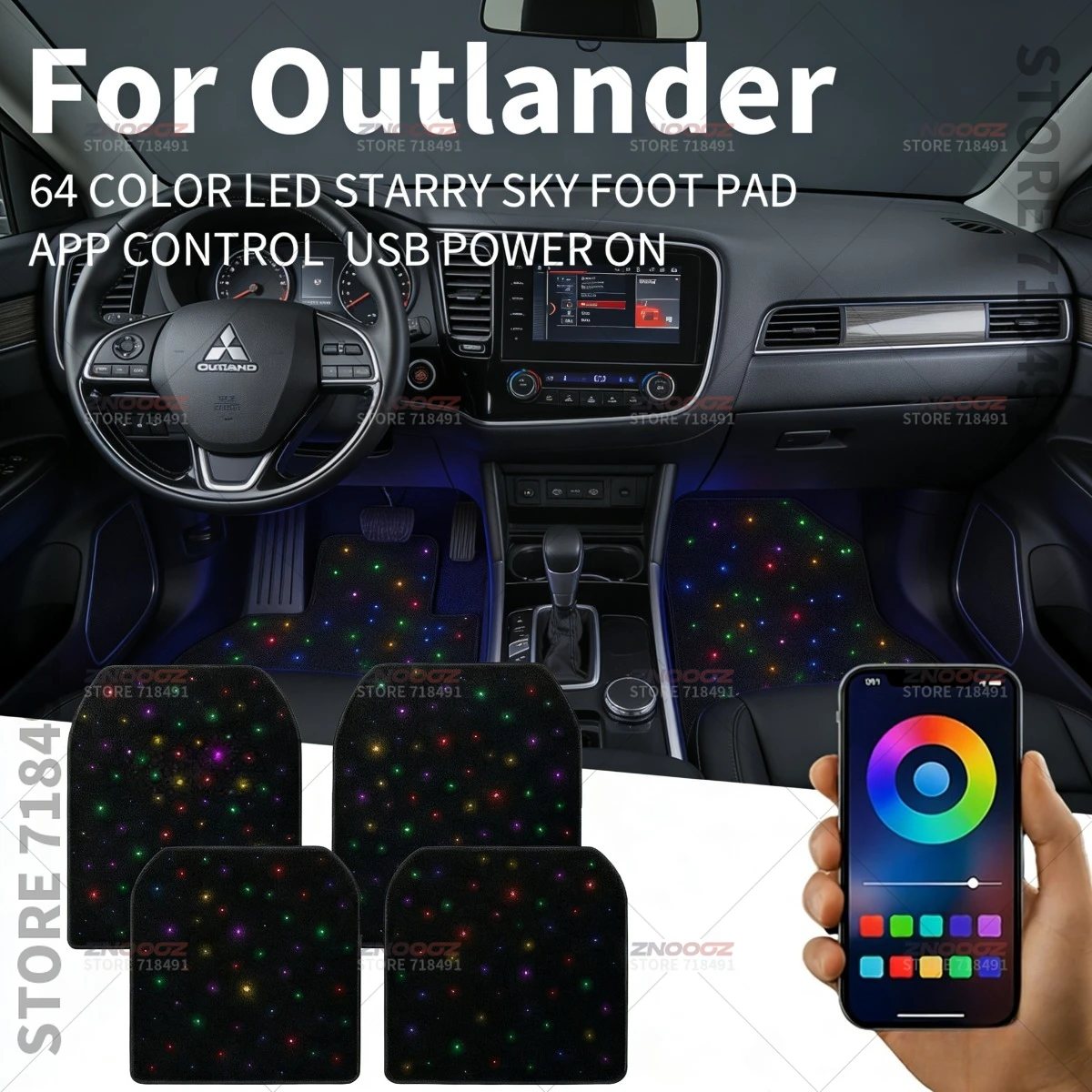 For Outlander Outlander Sport Eclipse Cross Pajero Montero Pajero Sport USB Car LED Starry Sky Foot Mat DIY Can Be Cut