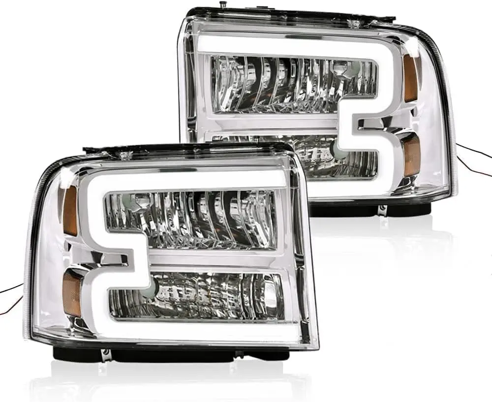 

LED DRL Headlights Assembly, Compatible with 2005 2006 2007 Ford F250 F350 F450 F550 Super Duty Headlamp Driver and Passenger Si