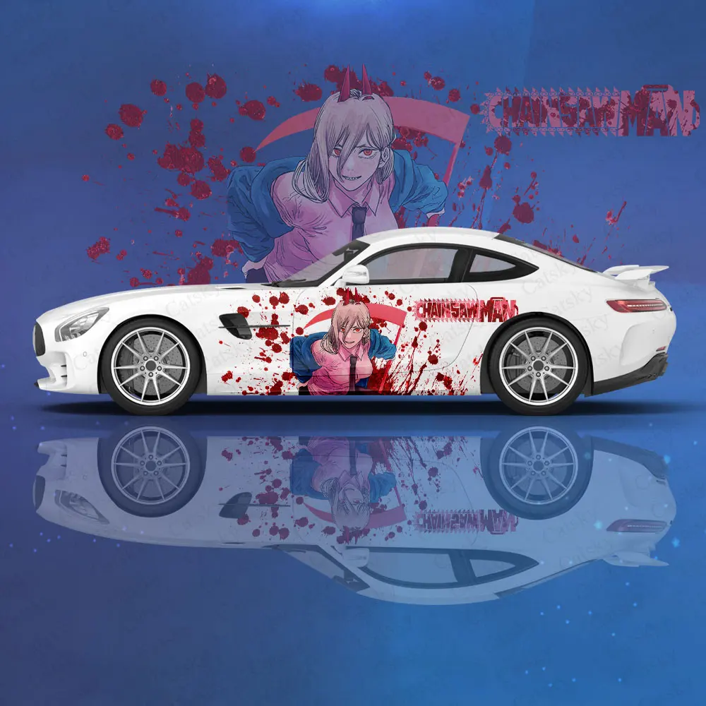 Anime Power Chainsaw Man Car Sticker Decal Hood Door Body Vinyl Sticker Graphic Wrap New Car Sticker Accessories Decoration GIft