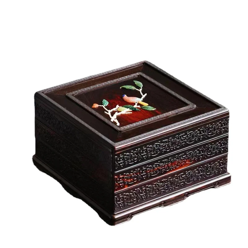 tea box toe Dalbergia mahogany storage box Ming and Qing dynasties vintage carved treasure collection