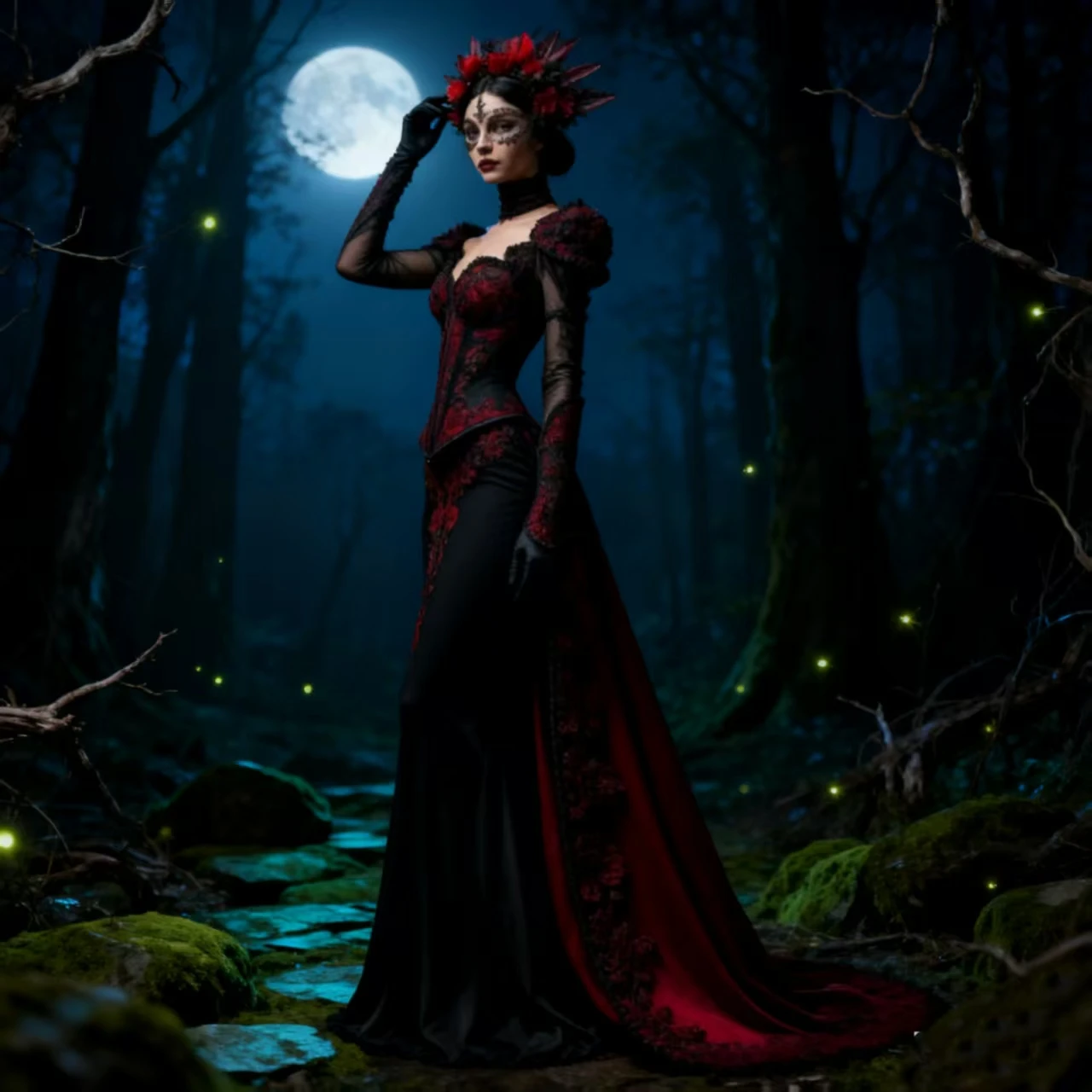 الأسود والأحمر مصاص دماء القوطية فستان الزفاف الدانتيل زين مشد طويل فستان تنكر كم كامل خمر فستان زفاف مخصص #1