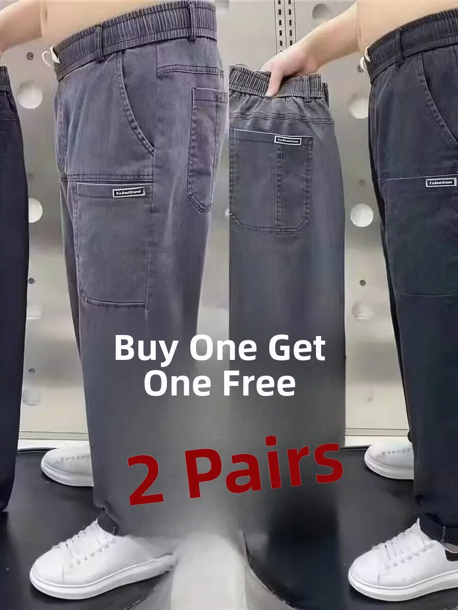 

High Elastic Workwear Jeans Men's Spring Summer plus Size Straight Leg Workwear Wear Resistant Labor Protection Pants