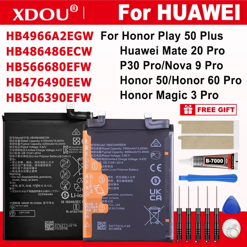 HB486486ECW HB506390 HB566680EFW HB476490EEW HB4966A2EGW Battery For Huawei P30 Pro/ Mate 20 Pro 50 Pro/Magic 3 Pro/Play 50 Plus
