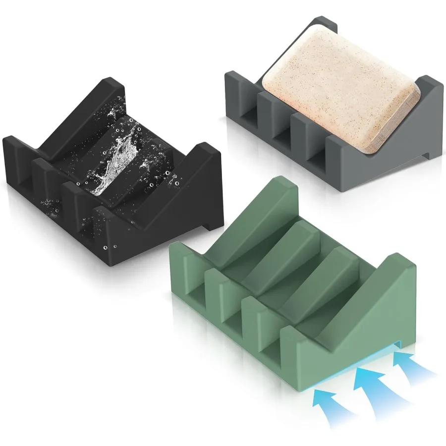 

Silicone Self Draining Soap Holder Set 3 Soap Dishes for Bar Soap Drying Keep Soap Clean
