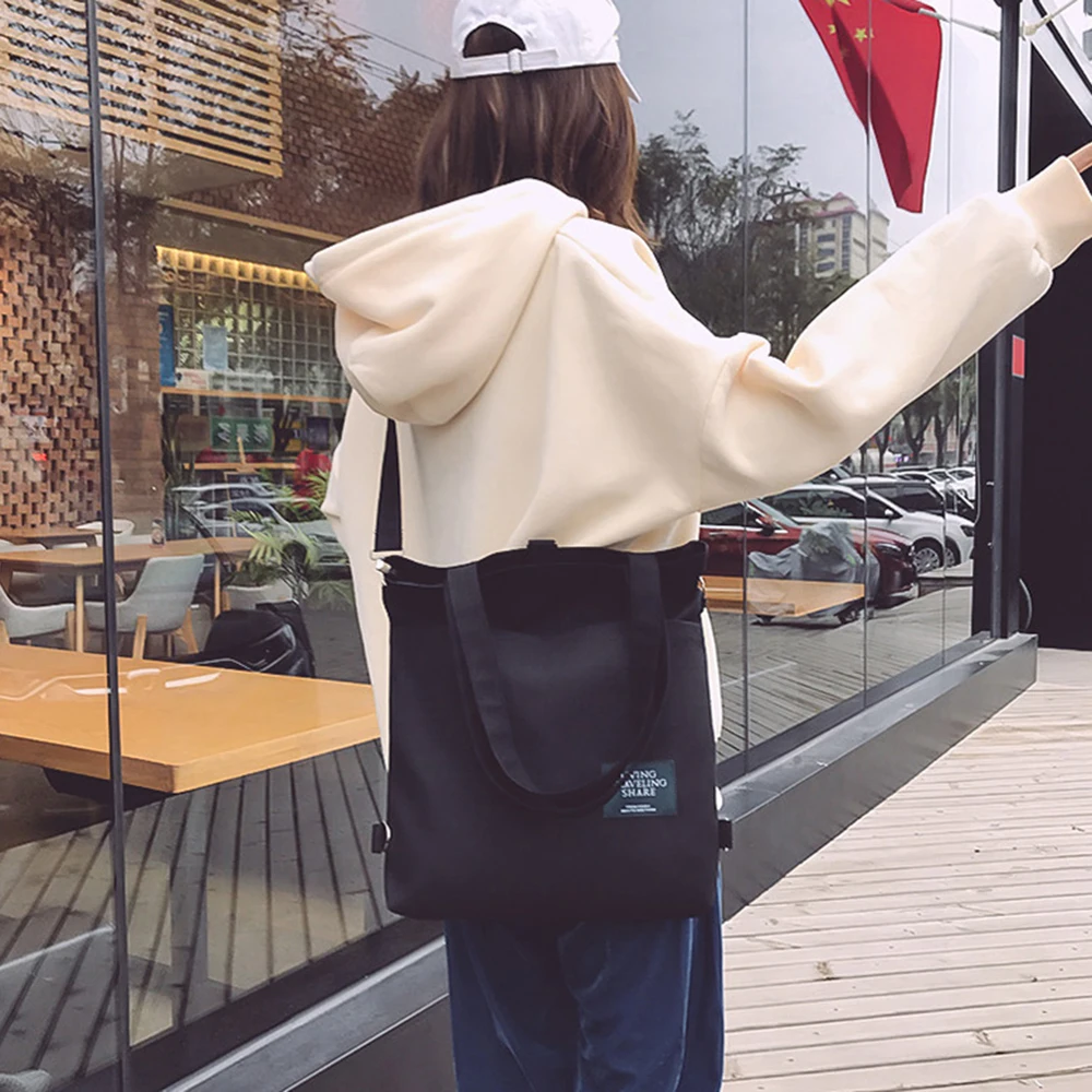 Bolso de hombro de lona de gran capacidad para mujer, mochila plegable, bolsas reutilizables, bolsas de compras, bolso escolar para estudiantes