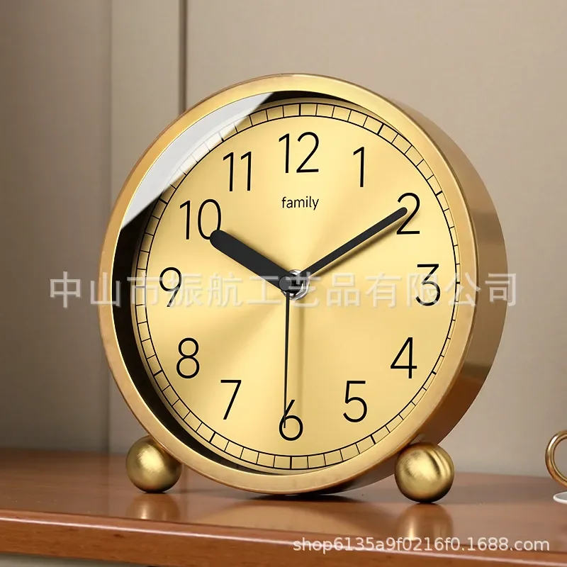 Simple Brass Desk Clock Silent Quartz Tabletop Clock Fashion Household Bedside Counter Clock Radio Wave Meter Home Decor