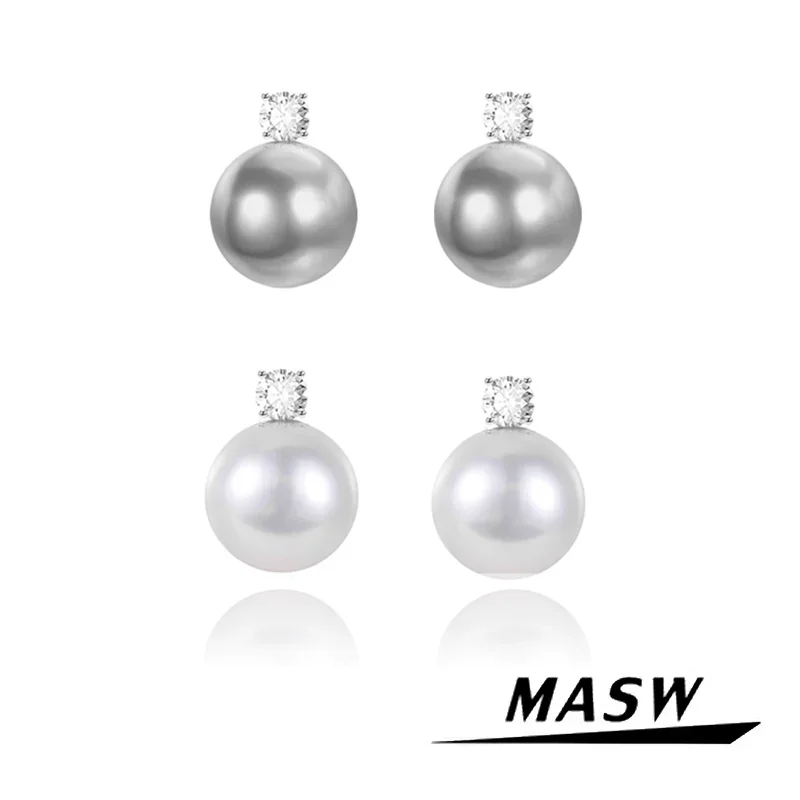 

MASW Original Design Elegant Shiny Glass Simulated Glass Pearl Stud Earrings For Women Female Party Wedding Gift Sweet Jewelry