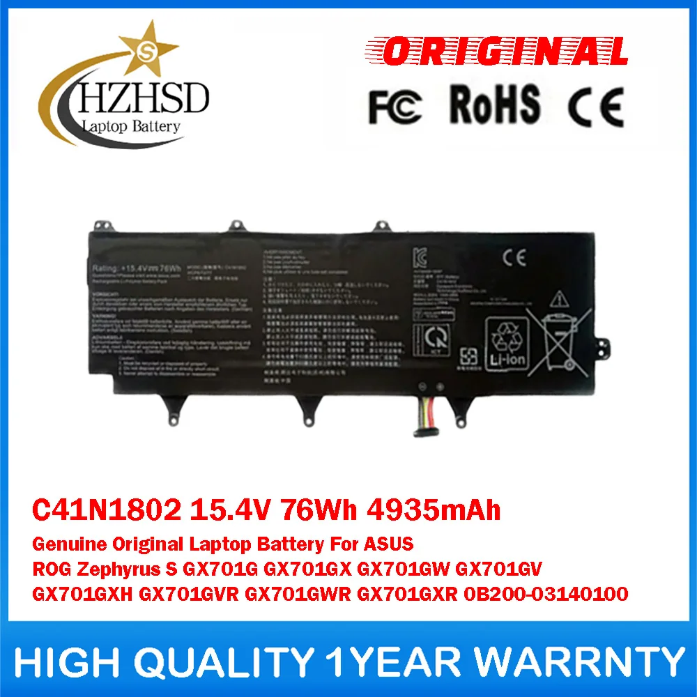 C41N1802 15.4V 76Wh Genuine Original Laptop Battery For ASUS ROG Zephyrus S GX701G GX701GX GX701GW GX701GV GX701GXH GX701GVR
