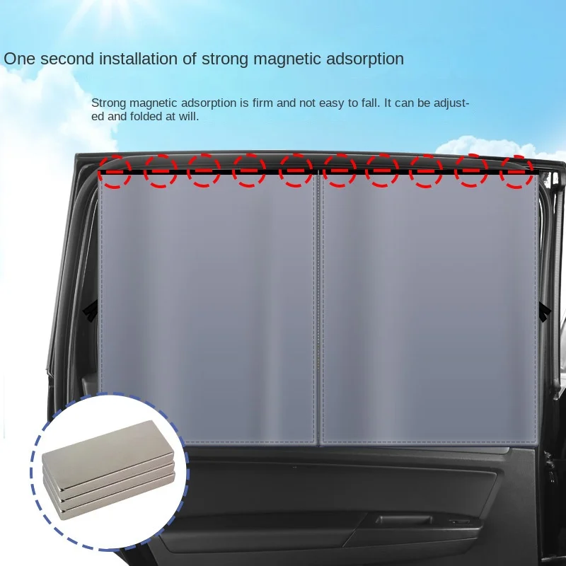 

1PCS Car Sunshade Universal Side Curtain Sun Protection Ventilation Anti-mosquito Double-layer Shade Curtain Magnetic Sunshade
