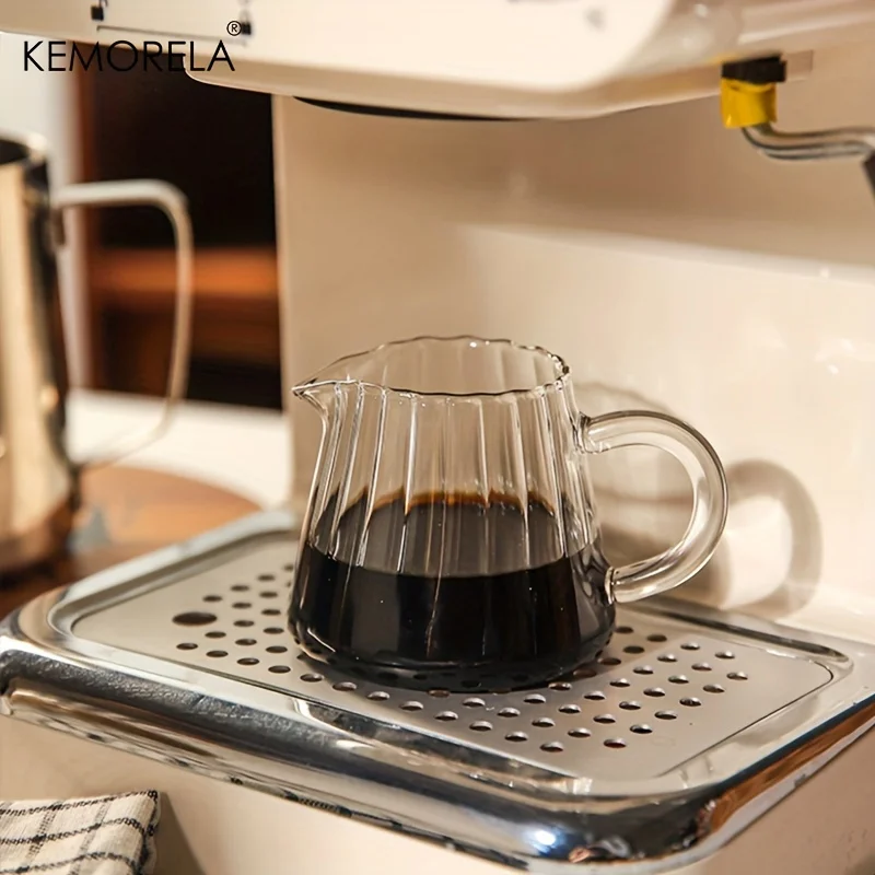 KEMORELA 1 x Retro-Mini-Kaffeetasse aus gestreiftem Glas, spülmaschinenfest, Milchkännchen, Messglas für die Kaffeeextraktion