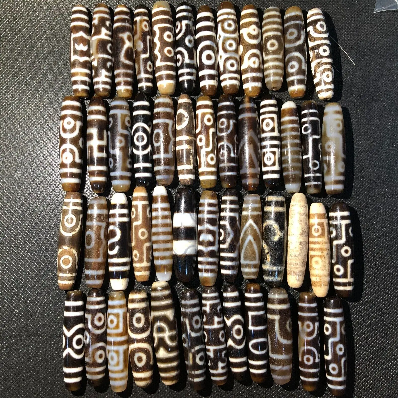 Magic Tibetan Old Agate Multiple patterns Totem dZi Bead 50pcs11-14*55-59mm