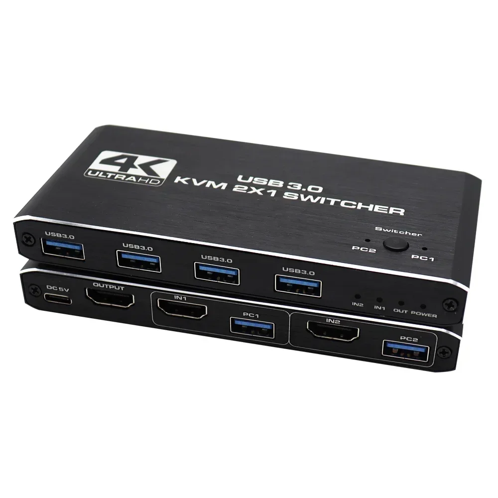 4K KVM Switch Splitter 2-Port HDMI USB HDMI-compatible Plug and Play for Shared Monitor Keyboard and Mouse Adaptive HDCP Printer