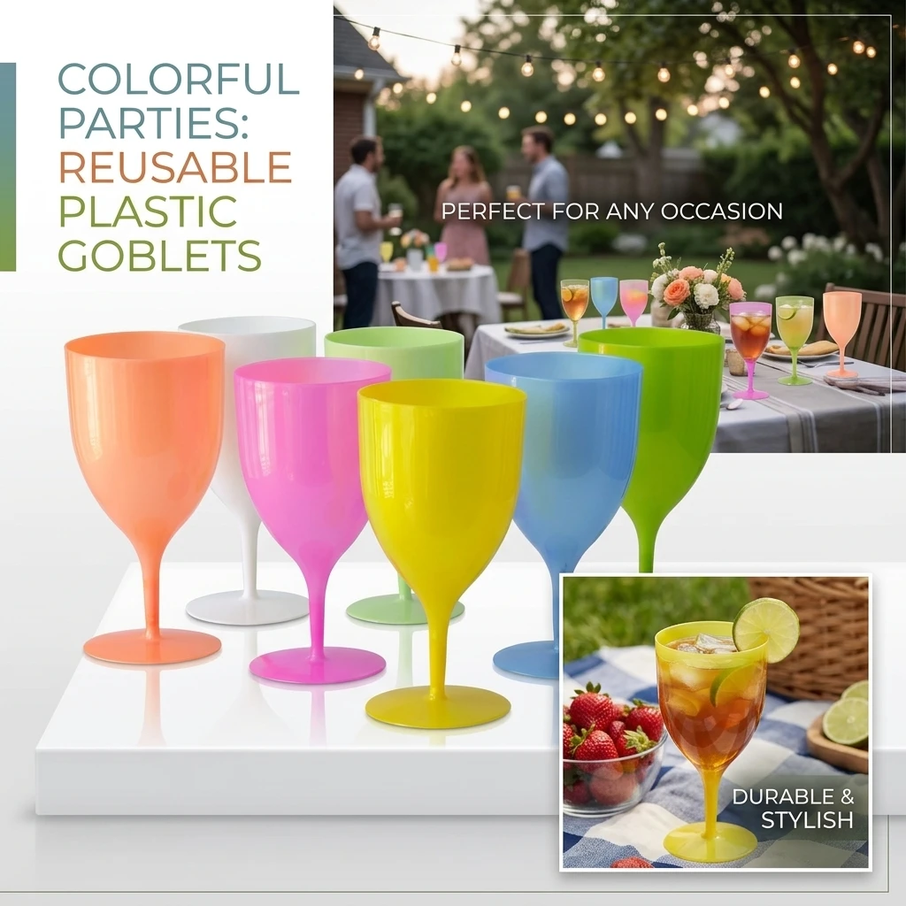 6pcs Set Colorful Plastic Party Cups with High Foot Large Capacity 380ml Drop Resistant Beverage Glasses for Birthday Events