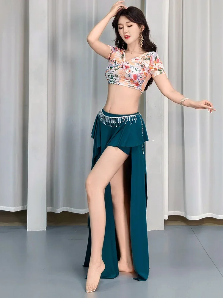 Sexy Slimming Belly Dance Costume Set Print Netting Long Skirt Performance Outfit Eastern Dance Advanced Fitn Ensemble