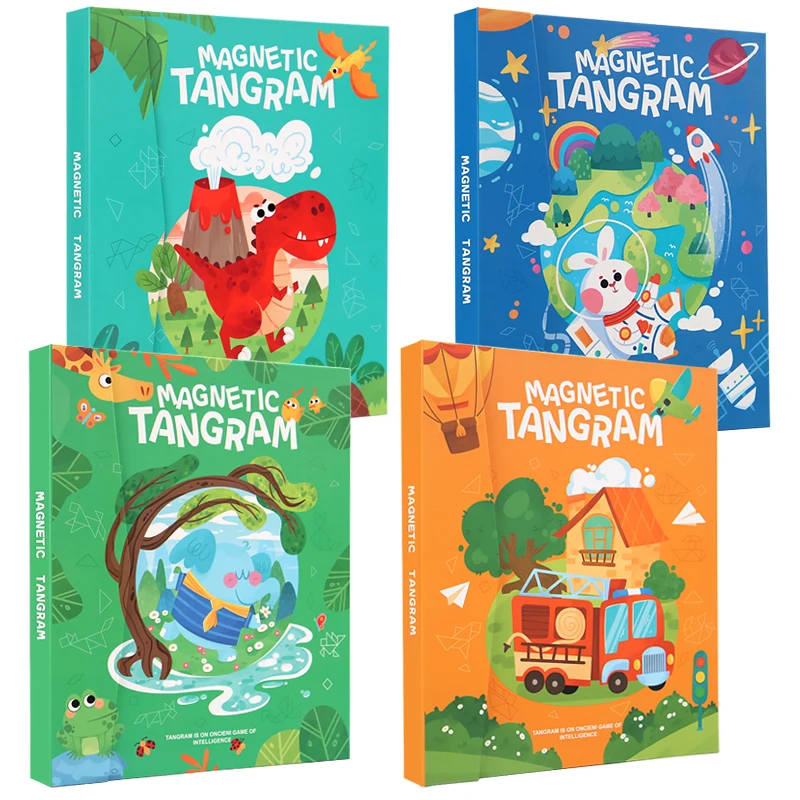 Drewniana układanka magnetyczna Tangram Puzzle Book zabawki edukacyjne dla dzieci dziecko dziecko przenośna inteligencja naukowa Montessori — zdjęcie 2