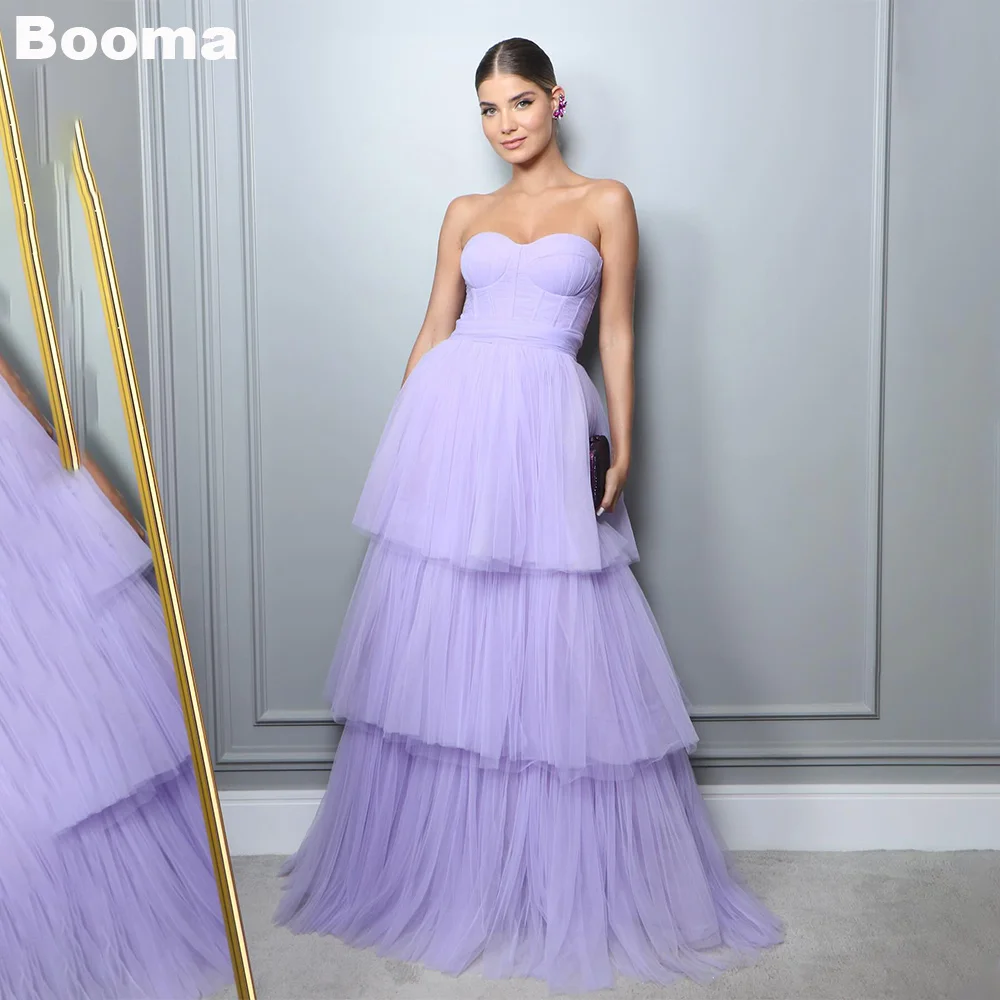 

Booma Lavender Tiered Tulle Prom Dresses Sweetheart Sleeveless Evening Dress A-Line Wedding Guest Gowns Formal Party Gown