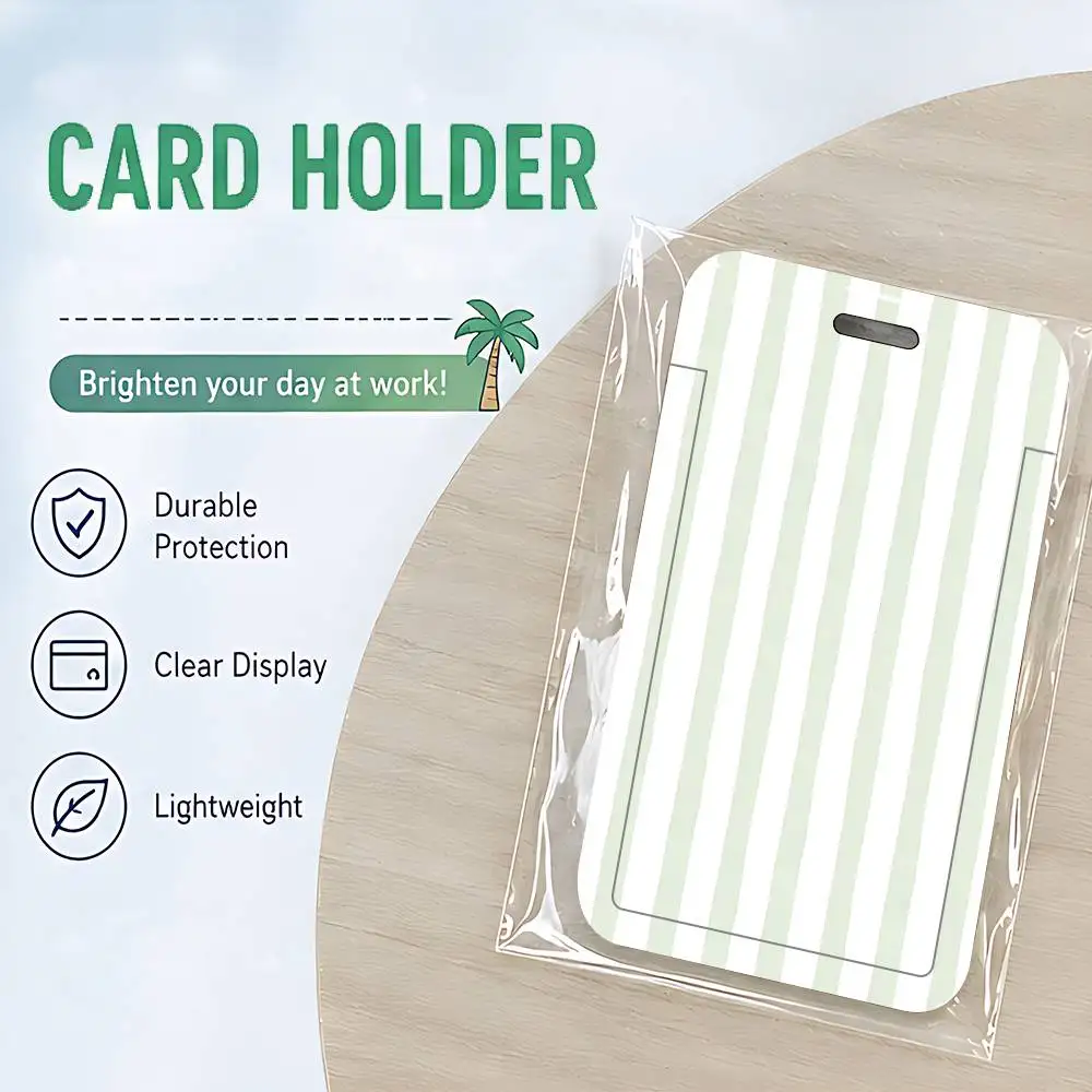 Artistic Color Stripes ID Card Holder Cute Badge Holder PVC Card Cover With Clear Window For Student Office Bus Card