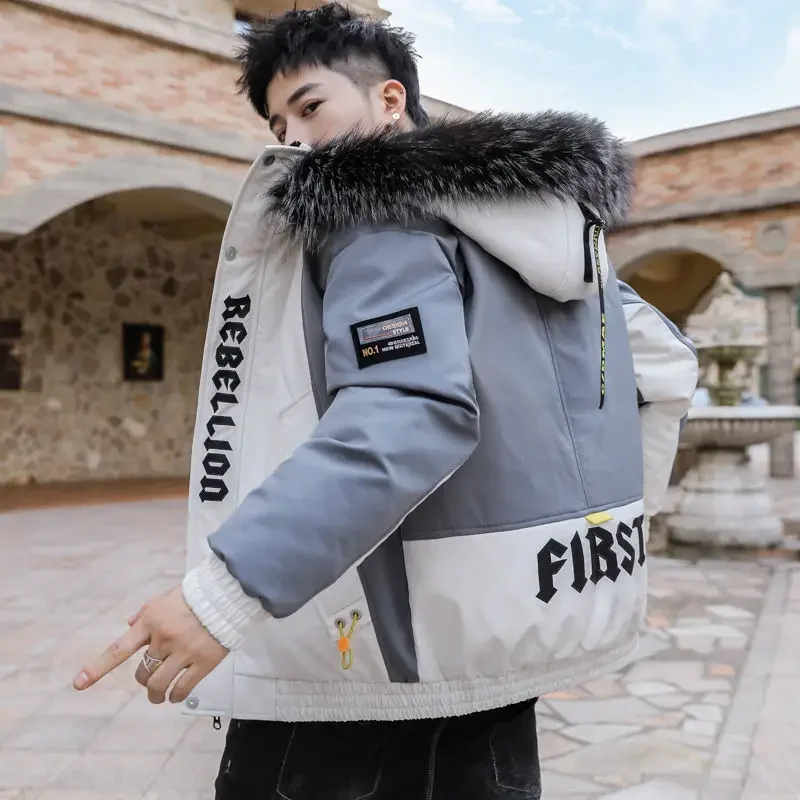 

Winter Jacket Male Teenagers Korean Parkas New Men Down Cotton Coat Hooded Outwear Students Fashion Overcoat