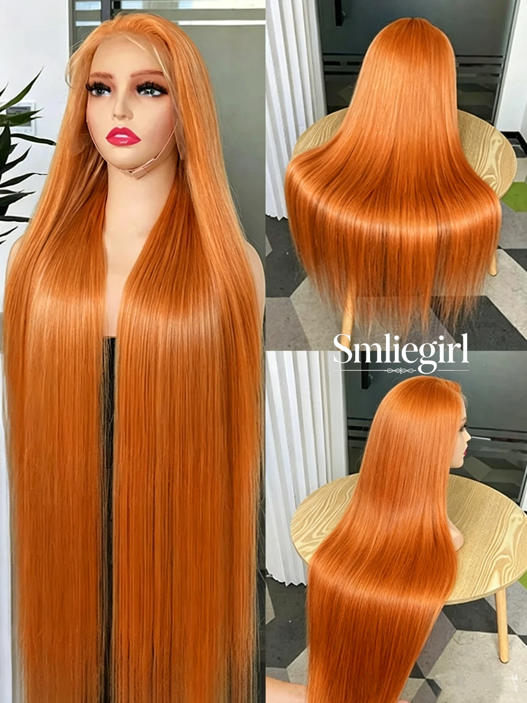 

30 Inch Straight Orange Ginger Human Hair Lace Front Wig 13X6 HD Transparent Brazilian 350 Colored Lace Frontal Wigs For Women