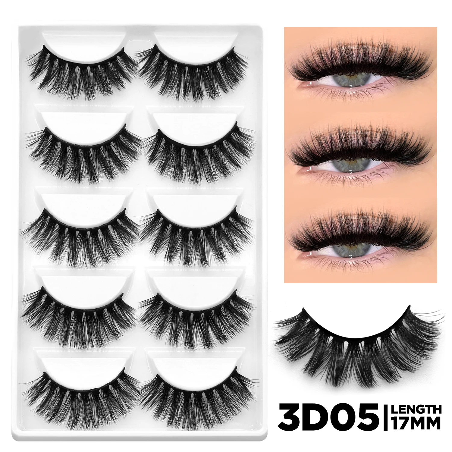 3D Natural False Lashes, Cat Eye, 6 Pairs