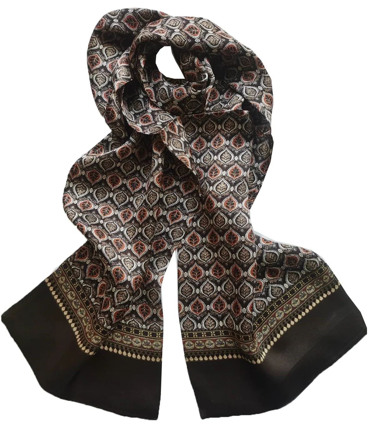 

FEIMANYUAN100Silk Neck Scarf Double Men's Long Scarf Red Green Brown for Formal occasion