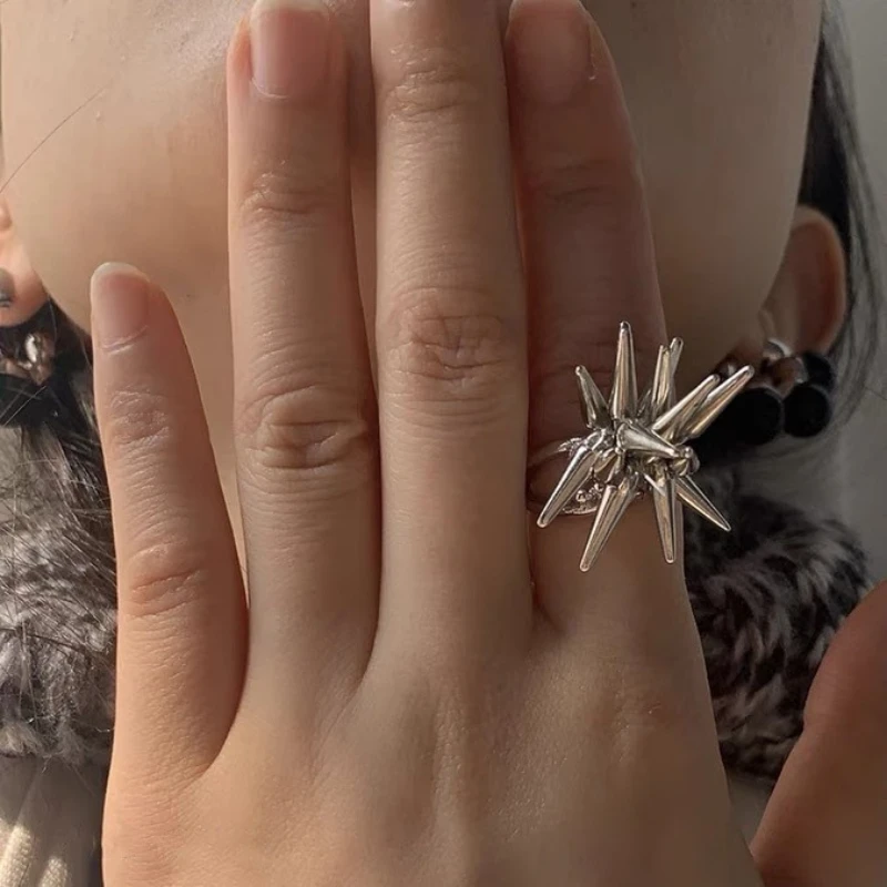Y2K Punk Metal Sea Urchin Spines Rivet Rings for Women Men Personality Hip-hop Trend Jewelry Spicy Girl Accessories Party Gift