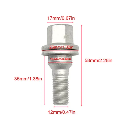Imagen 2 del producto 4x tuercas de pernos de rueda 17mm M12 * 1,25 pernos de terminal de rueda para Peugeot 207 307 508 1007 Citroen C3 C4 C5 Berlingo