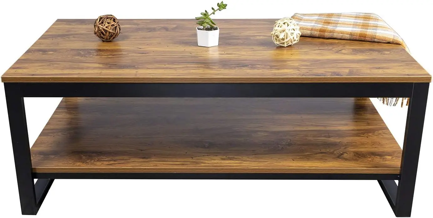 

Industrial Wood Coffee Table with Storage Shelf, 41.7in Brown Living Room Furniture