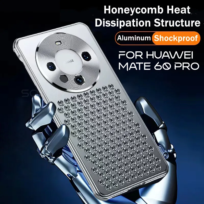 For Huawei Mate 60Pro Case Metal Titanium Aluminum alloy Hollow Out Heat Dissipation Shockproof Ultra-thin Protective Phone Case