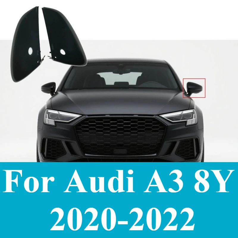 

For Audi A3 8Y 2020-2022 LHD Gloss Black Mirror Covers - Direct Replacement ABS Housing Caps OE Quality No Tools Installation
